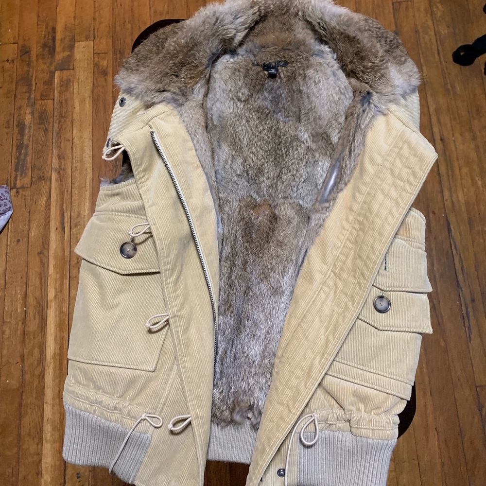 Theory sleeveless rabbit fur jacket